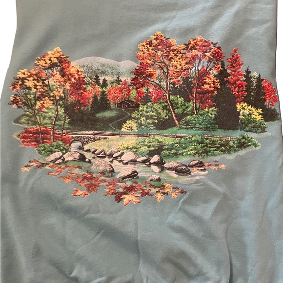 Vintage Vermont Sweatshirt Fall Scene Womens Size L Front and Back Print Blue - Picture 2 of 2